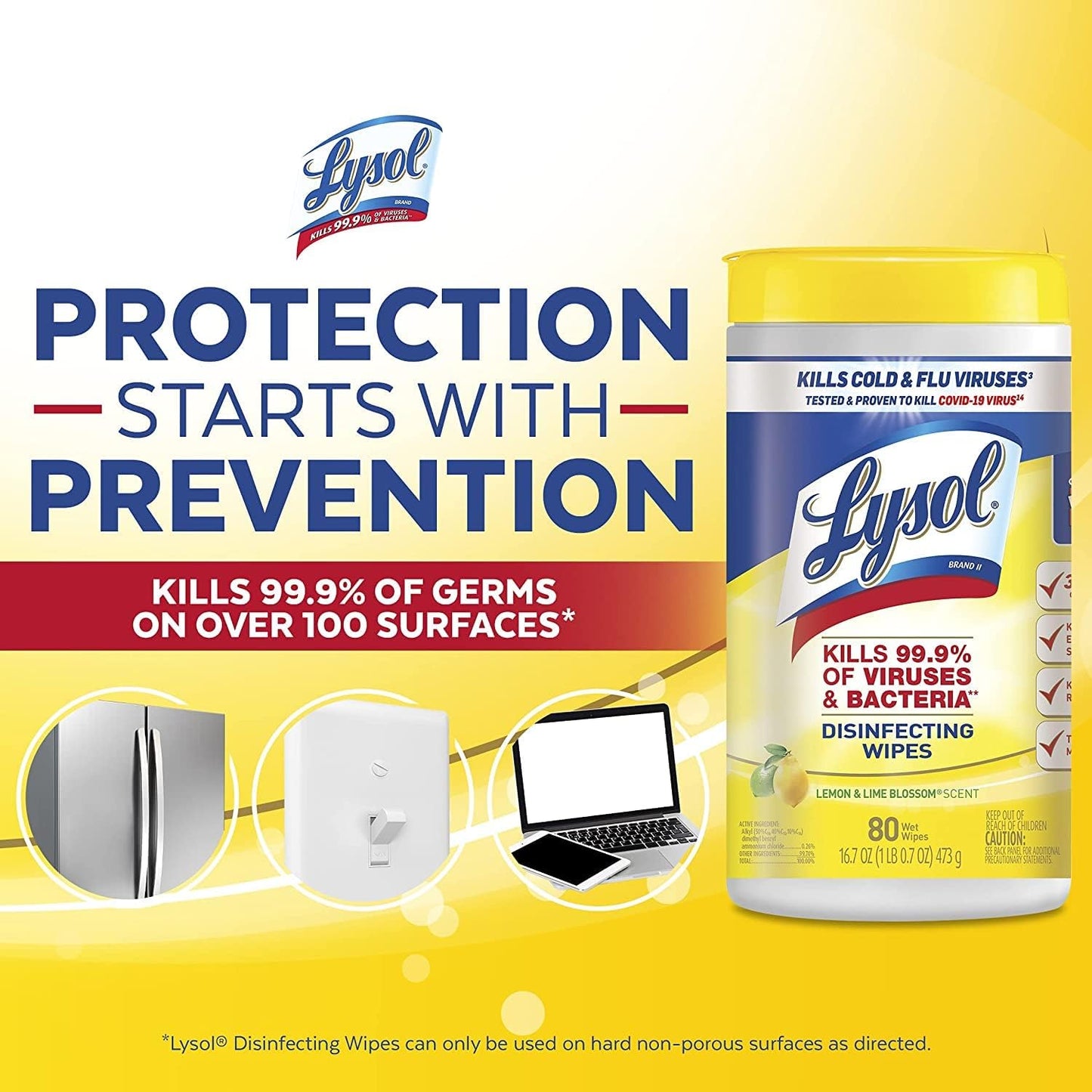 Lysol Disinfecting Wipes, Lemon and Lime Blossom, 80 Count (Pack of 6)