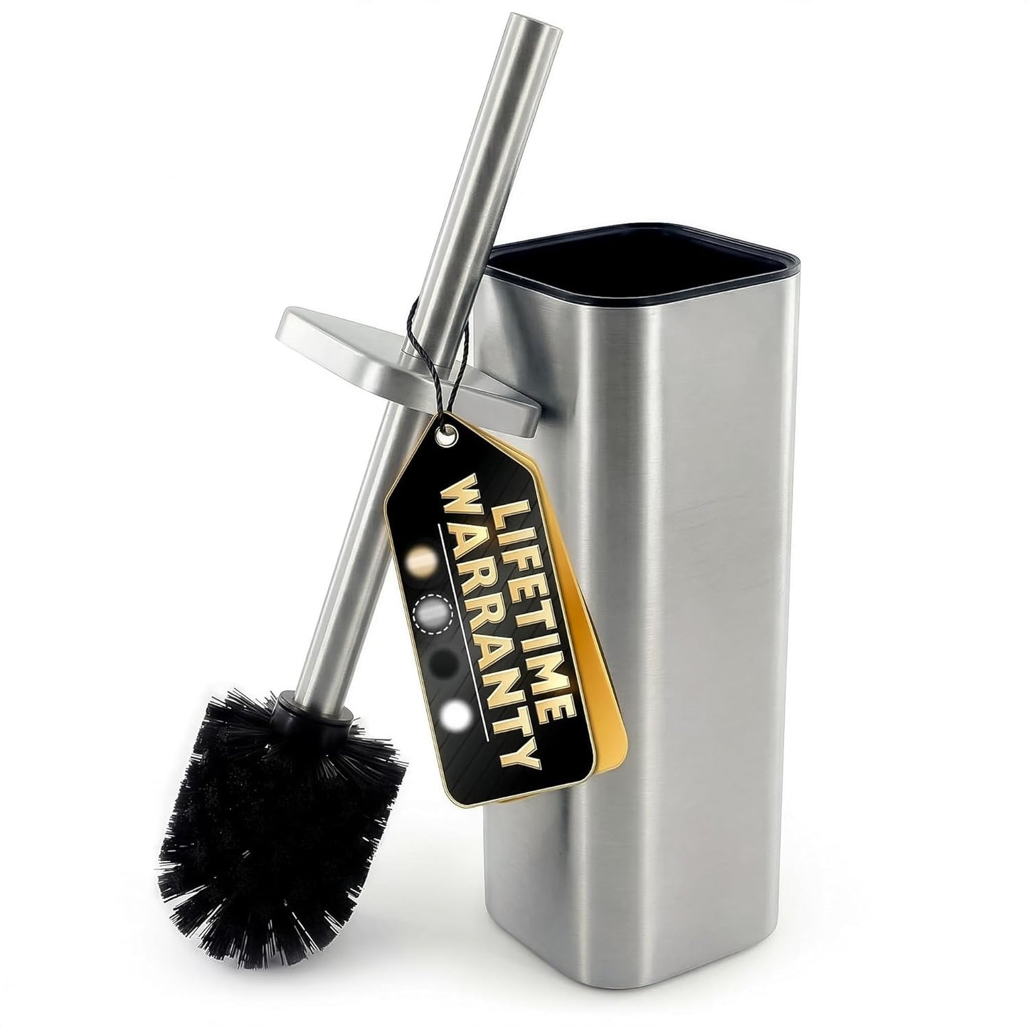 Stylish Stainless Steel Toilet Brush and Holder Set - Silver Toilet Bowl Brush and Holder with Splash Cover, Sturdy Bristles, Corrosion & Scratch Resistant - Elegant Design, Effective Deep Cleaning