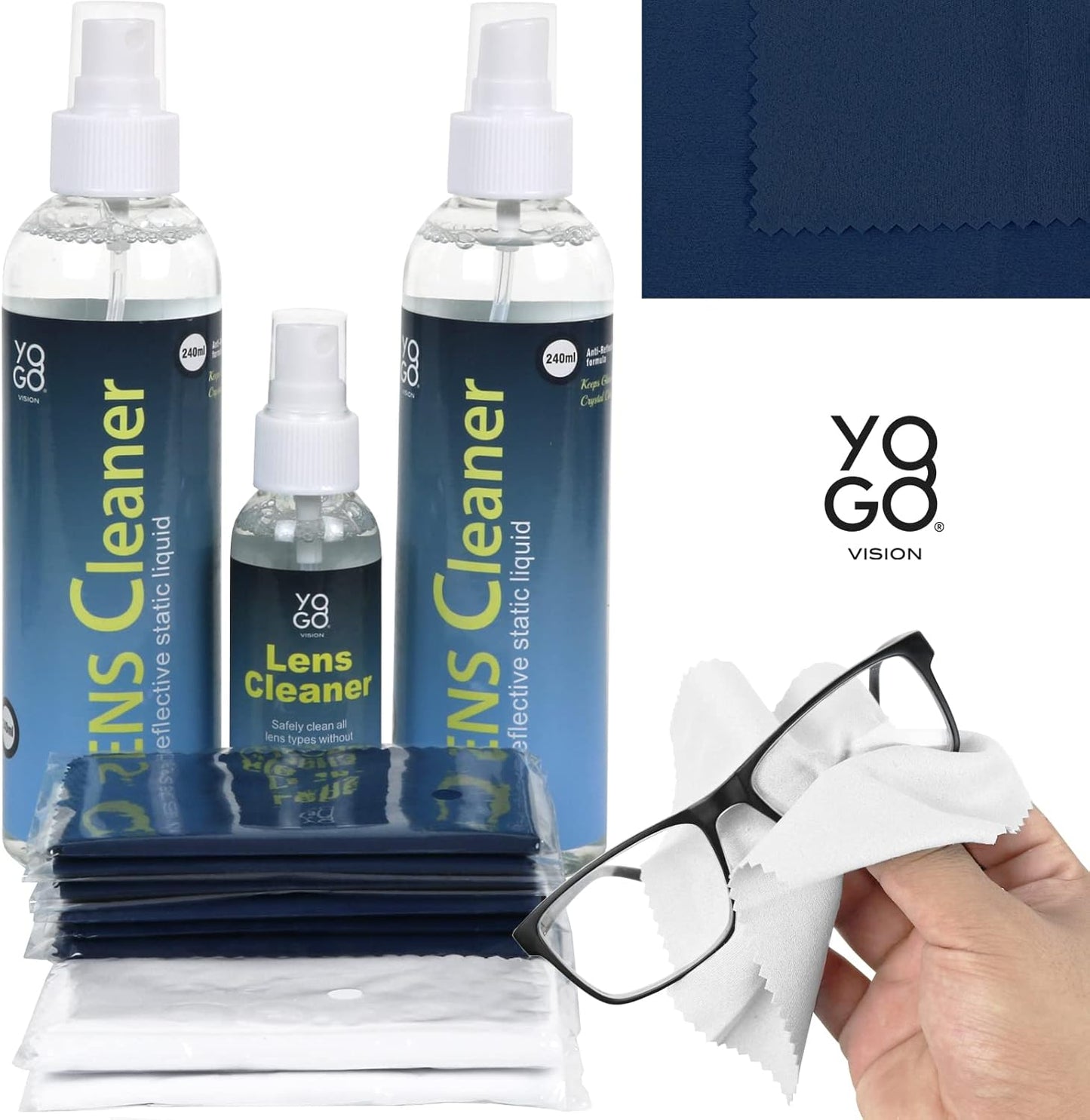 Lens Cleaner Spray 2 Eyeglass Cleaner Bottels, with 4 Microfiber Cloths Kit Ammonia and Streak Free Safe for Eyewear and Electronics