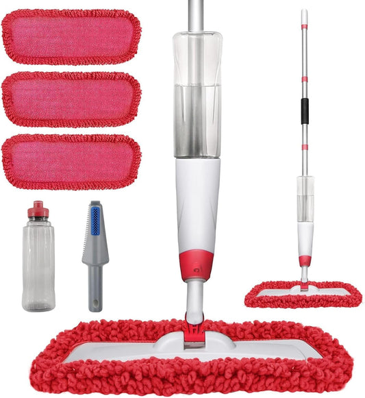 Spray Mops for Floor Cleaning, Microfiber Spray Cleaning Mop Kit with 3 Reusable Washable Pads 700ML Refillable Bottle and Scrubber Flat Mop with 360 Degree Swivel Head for Hardwood Laminate