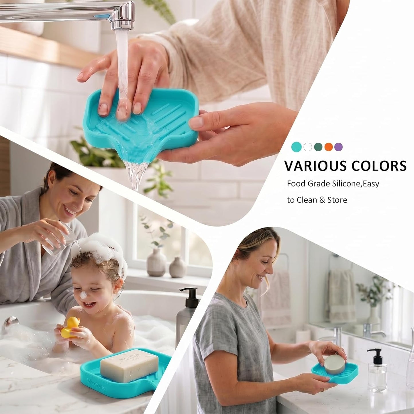 MicoYang Silicone Bathroom Soap Dishes with Drain Spout-Bathroom and Kitchen Sink Organizer,Sponge Holder,Dish Soap Tray,Perfect for Dispenser,Scrubber,Bottle,Cup on Sink or Counter-Black 4.9"×3.2"