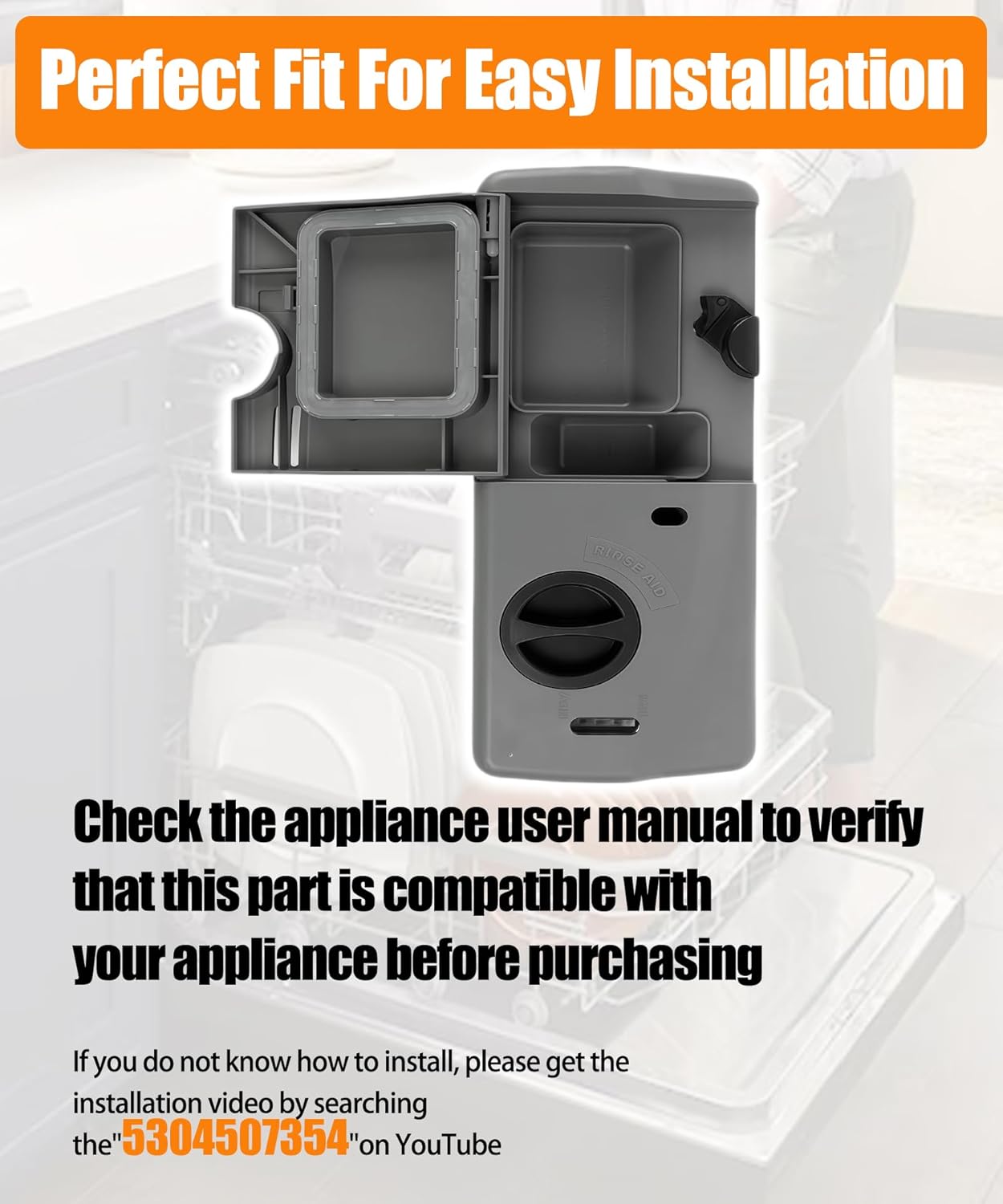 5304507354 Detergent and Rinse Aid Dispenser for Dishwashers kit Fits For Frigidaire,Electrolux, Kenmore,Replacement 154452704,154542104,154542107,154574405,154574406,154860103 Etc