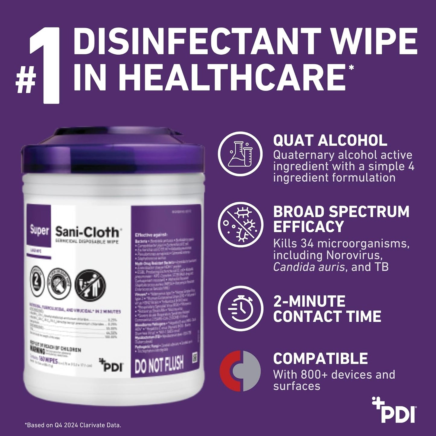 Super Sani- Cloth Germicidal Disposable Wipe, X-Large 5'' x 8'' Wipe, Pop Up Dispenser of 65