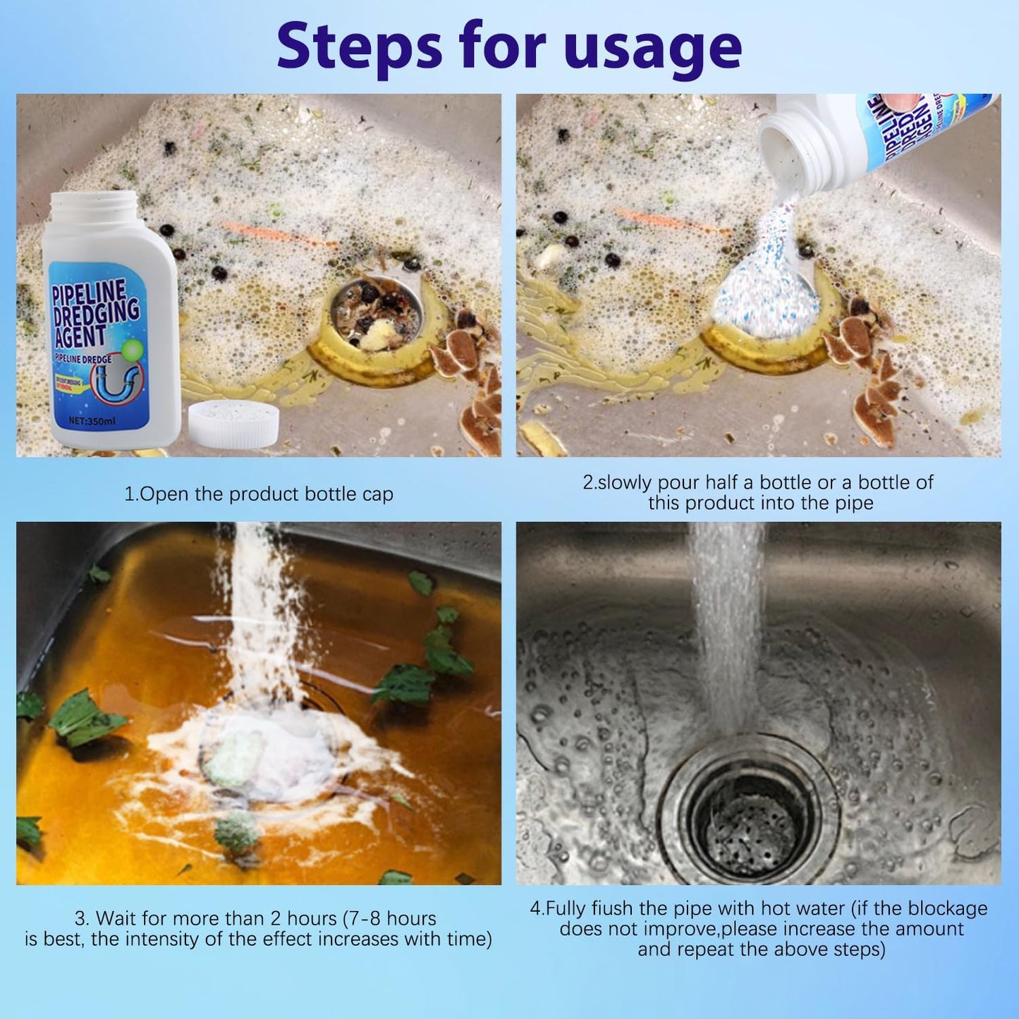 Pipeline Dredging Agent, Drain Clog Remover Agent, Powerful Quick Cleaning Drain Toilet Cleaner Tool, for Kitchen, Sink, and Toilet Pipelines