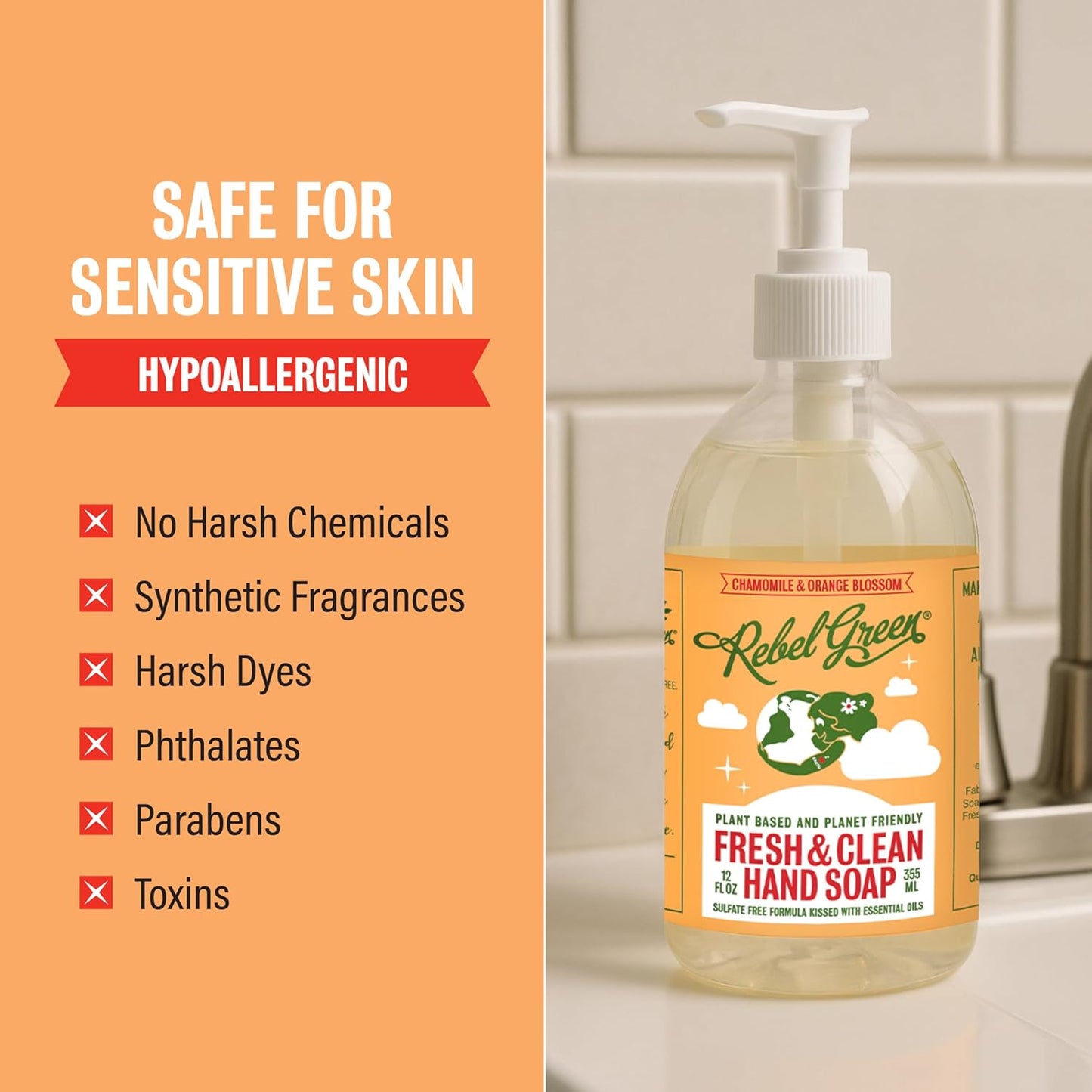 Rebel Green Fresh & Clean Hand Soap Refill - Natural Liquid Hand Soap Refill for Bathroom & Kitchen - Lavender & Grapefruit Scent, 32 Fl Oz