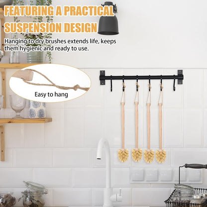 Kifmurase 4PCS Bottle Brush Cleaner, Natural Wood Dish Scrub Brush with Sisal Bristles for Cleaning Bottles Mugs Jars Glasses Dishes Vases, 13.6 x 2.6 Long Handle Non-Scratch Cup Brushes