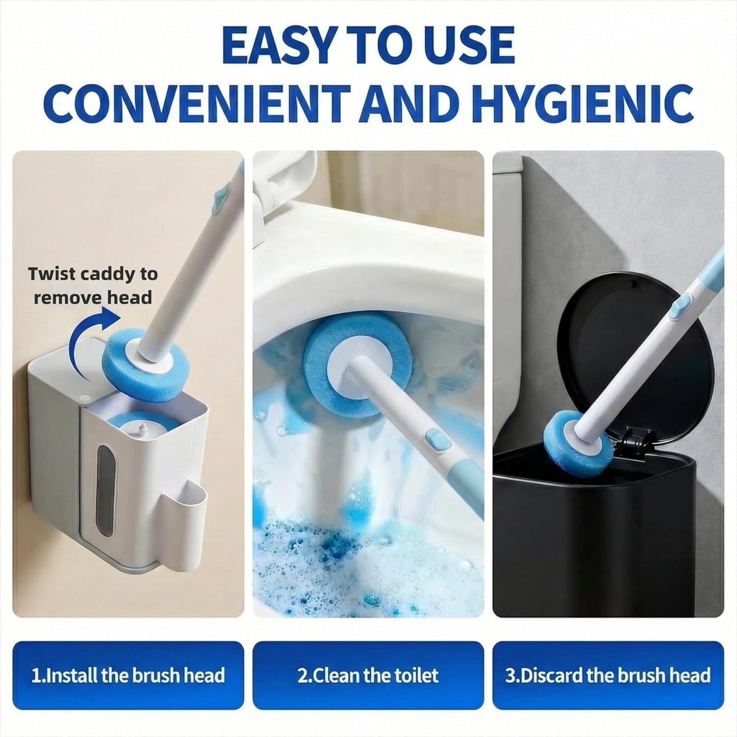 64 Count Value Pack: Disposable Toilet Brush Heads with Pre-Loaded Cleaner | KZKR Toilet Bowl Wand Refills for Bathroom Cleaning | Bulk Economy Pack