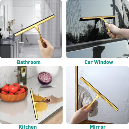 Shower Squeegee for Glass Doors,12-Inch Shower Glass Squeegee, Sliver Shower Squeegee for Shower Doors,Mirror,Windows, with Shower Door Hook and Adhesive Hook