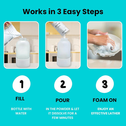 Foaming Dish Soap Refill Eco Friendly (5pk), Concentrated Powder Refills Make 5 Bottles x 12oz each of Non Toxic Dishwashing Soap or Dish Soap Spray, Plastic Free, Septic Safe