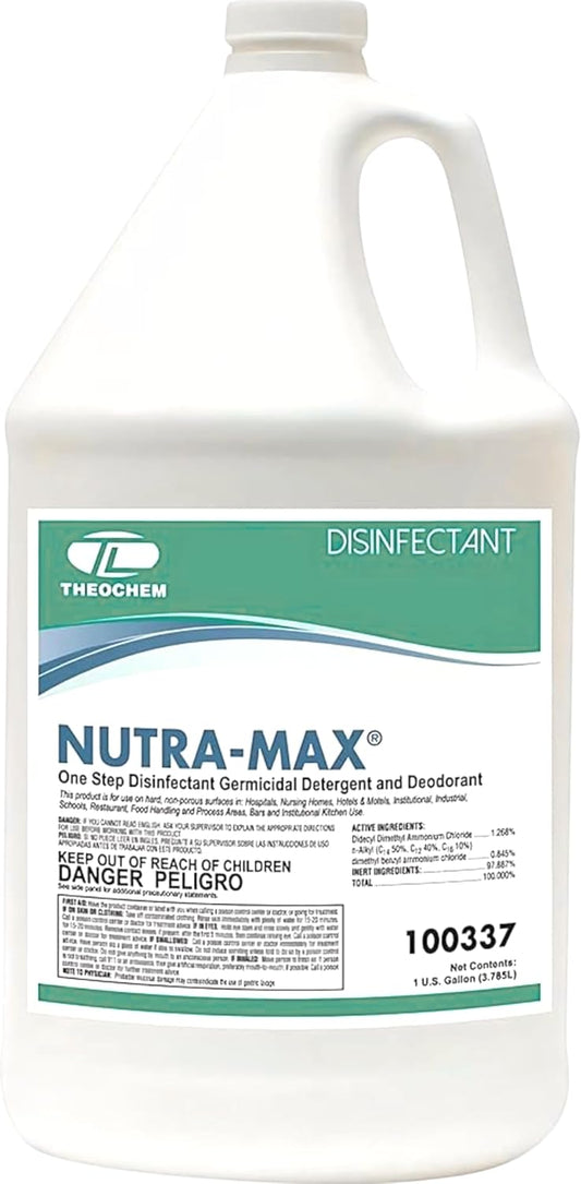 Nutra-Max Hospital Grade Disinfectant, EPA List N & G, Kills 99.9% Viruses & Bacteria, 1:32 Concentrate Makes 32 Gallons, Commercial Multi-Surface Cleaner For Home