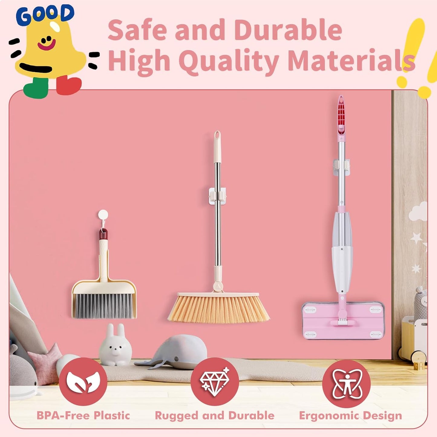 Kids Spray Mop, Fun & Functional Toddler Mop Cleaning Set,Real Working Mini Mop, Pretend Play Toy –Includes Spray Bottle,Washable Microfiber Pads, Montessori Kids Cleaning Toy Set -Green