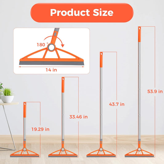 wlich 2-in-1 Air Broom, 180° Rotating 54 Inch Adjustable Silicone Rubber Broom Includes 2 Scraping Strips, Sweep and Silicone Tools with Long Handle for Cleaning Bathrooms,Glass,Tiles,Pet Hair