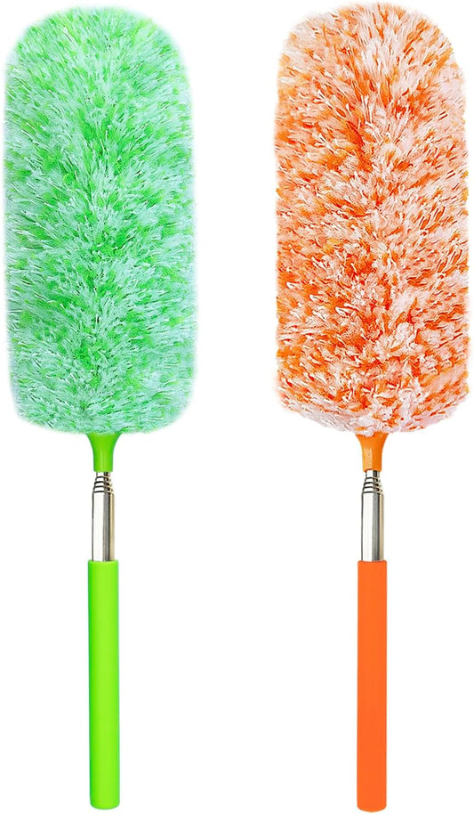 2 Pack Extendable Microfiber Feather Duster, Electrostatic Microfiber Head, Up to 30 Inch Extension Pole, Car Duster, Telescoping Feather Dusters for Cleaning