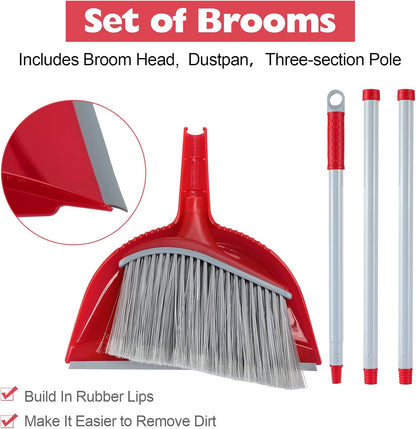 3 Pcs Broom and Dustpan Set 54 Inch Indoor Broom with Dust Pan Combo Set for Home Angle Broom and Dust Pan Kitchen Broom for Floor Cleaning
