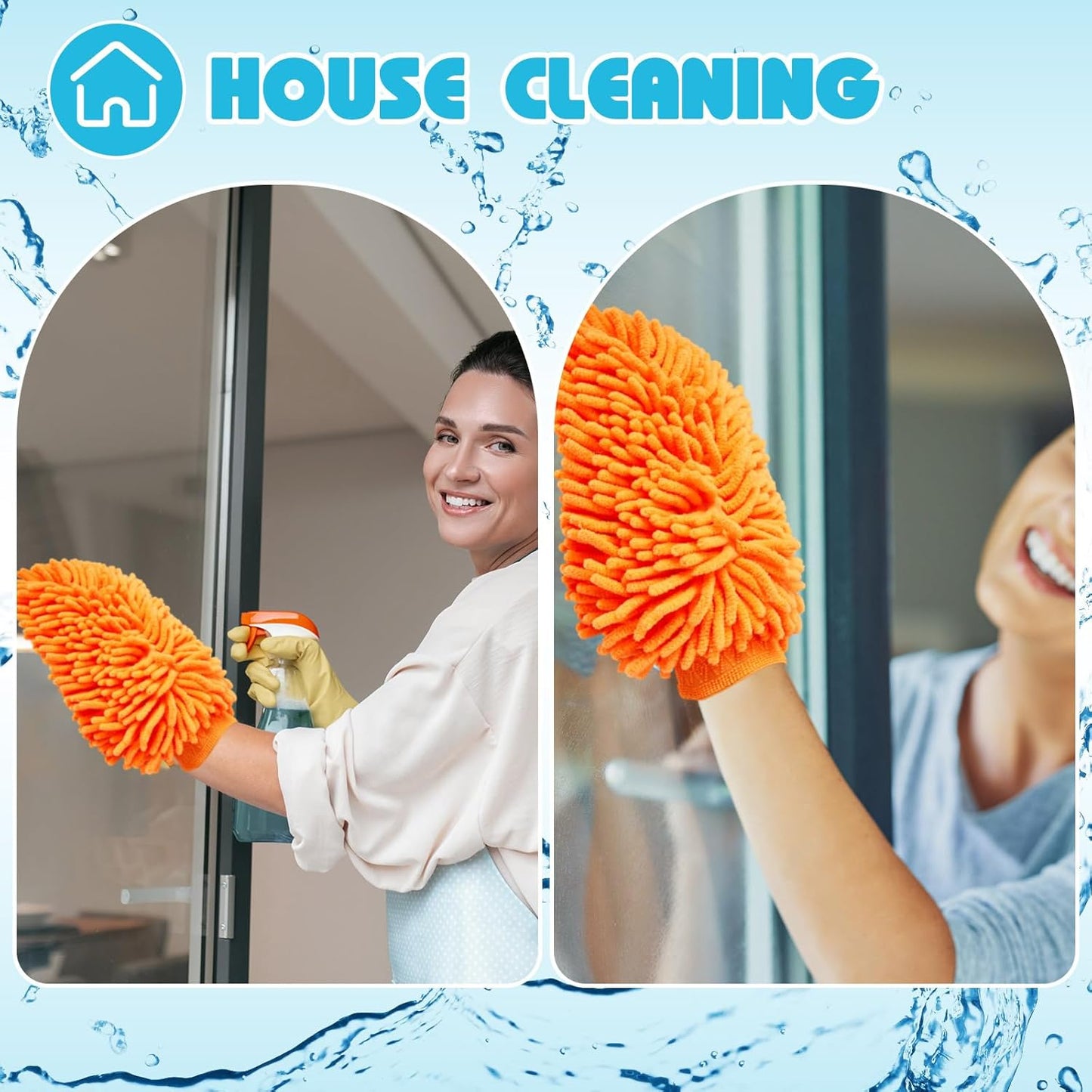 Toulite 8 Pcs Car Wash Mitt Chenille Microfiber Wash Mitt Double Sided Glove Cleaning Drying Mitts (7.48 x 10.24 Inch,Bright Colors)
