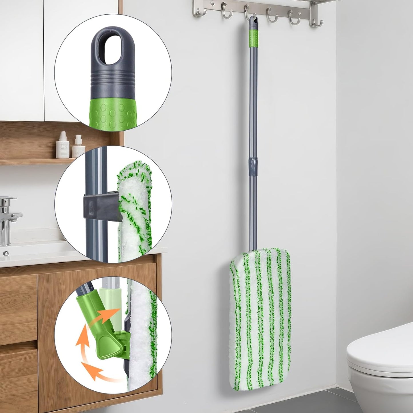 MASTERTOP Microfibre Flat Mop, Extended Wet Dry Large Floor Mop with 5 Reusable Pads & Telescopic Handle, Dust Mops for Laminate Wooden Hard Floor Vinyl Tile Floors Cleaning - Send 1 Cleaning Scraper