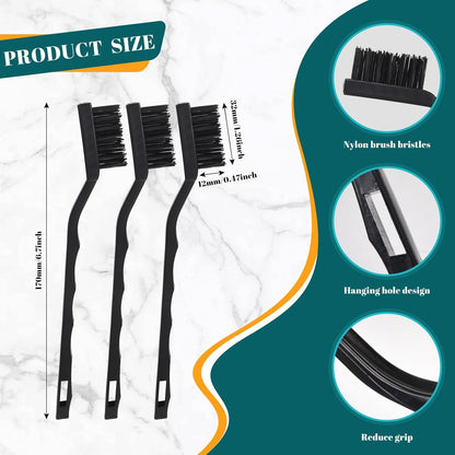 15PCS Mini Wire Brush Stainless Steel Brush Set，Masonry Brush Wire Bristle for Cleaning Welding Slag and Rust，Curved Handle Brush (Stainless Steel, 15)