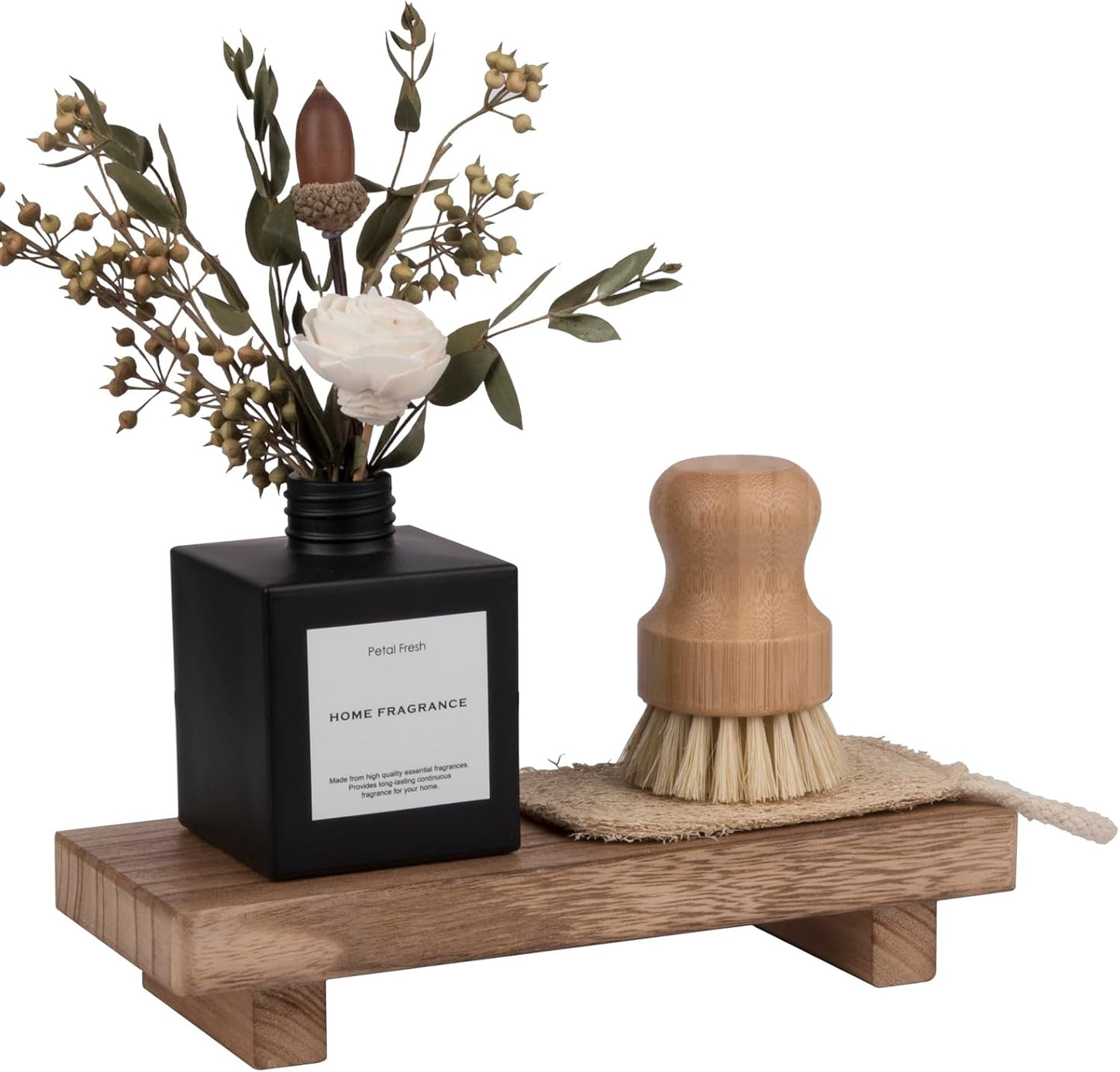 zoocatia Small Wood Tray Pedestal Stand Farmhouse Bathroom Decor Decorative Wooden Riser Kitchen Soap Dish Holder for Vanity, Counter, Sink, 9" x 5.9" - Black