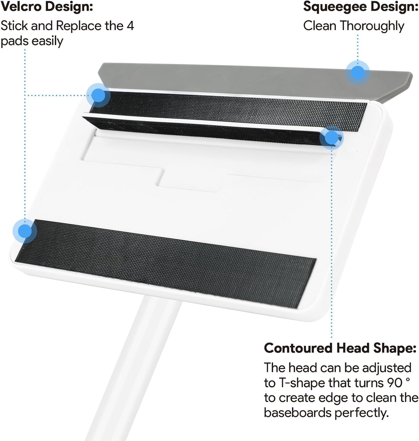 Baseboard Cleaner Tool with Handle, DELUX Baseboard Cleaner with Extendable Long Handle, 4 Reusable Cleaning Pads Wall Cleaner for Baseboards Cleaning, Ceiling, Wall, Floor, Shower Bathroom Kitchen