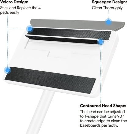 Baseboard Cleaner Tool with Handle, DELUX Baseboard Cleaner with Extendable Long Handle, 4 Reusable Cleaning Pads Wall Cleaner for Baseboards Cleaning, Ceiling, Wall, Floor, Shower Bathroom Kitchen