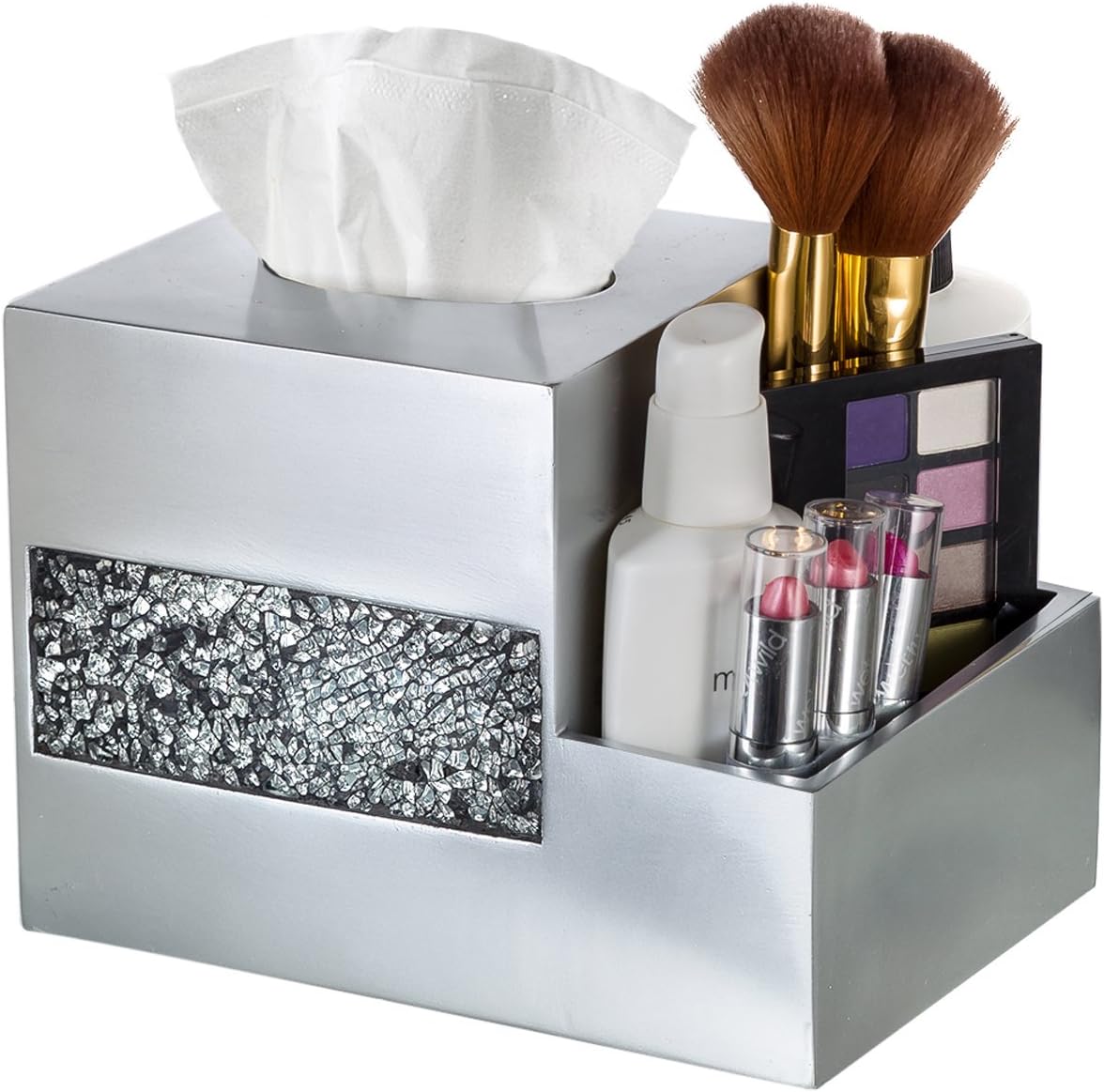 Creative Scents Crackled Glass Toilet Brush with Holder - Silver Toilet Bowl Cleaner Brush and Holder - Good Grip, Deep Cleaning, Decorative Design Compact Toilet Bowl Scrubber