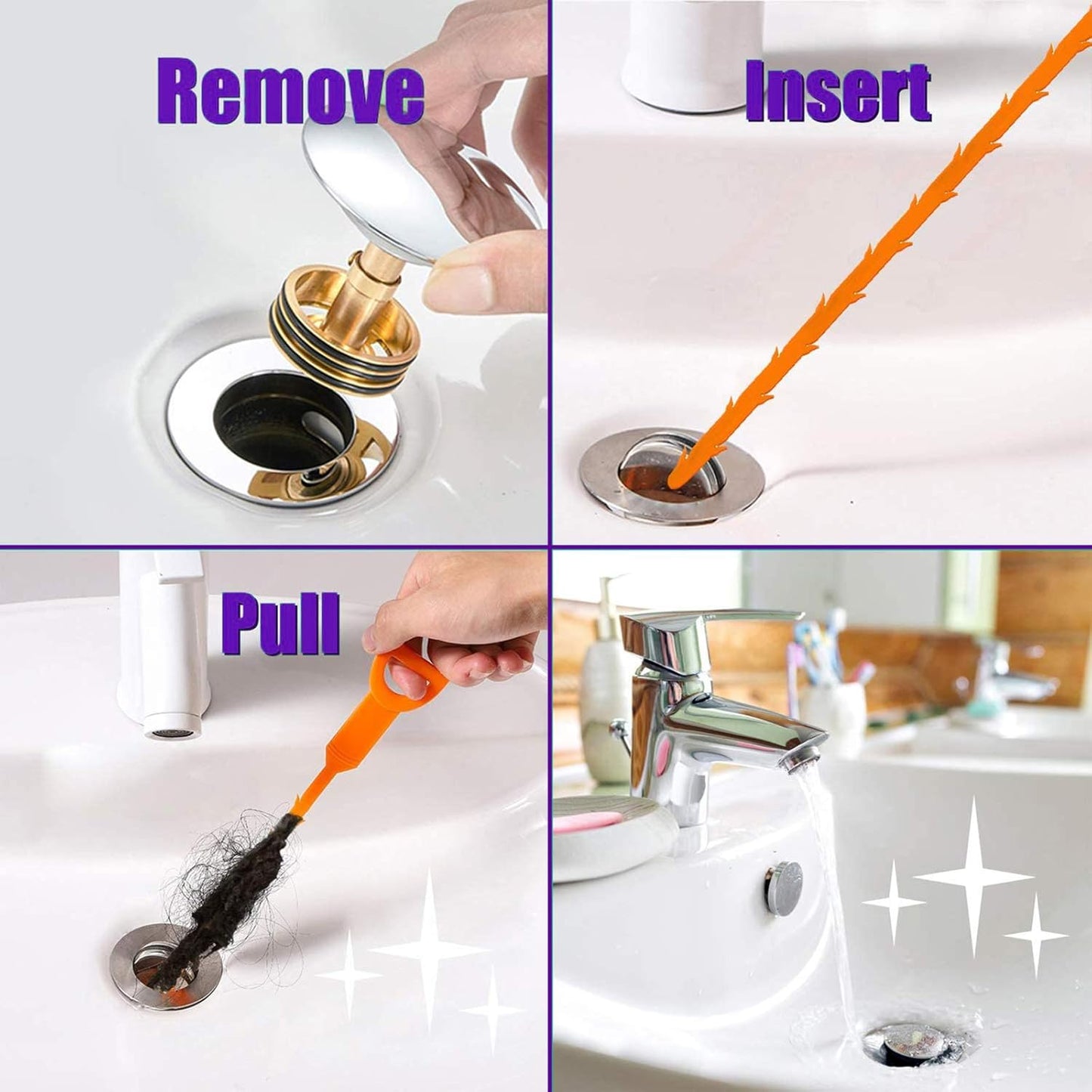Drain Clog Remover Snake Tool for Hair and Debris, Unclog Toilet, Sink, Shower, Bathtub, Sewer
