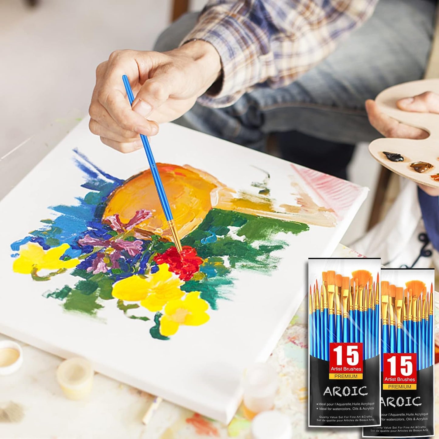Acrylic Paint Brush Set, 1 Packs / 10 pcs Watercolor Brushes Painting Brush Nylon Hair Brushes for All Purpose Oil Watercolor Painting Artist Professional Kits.