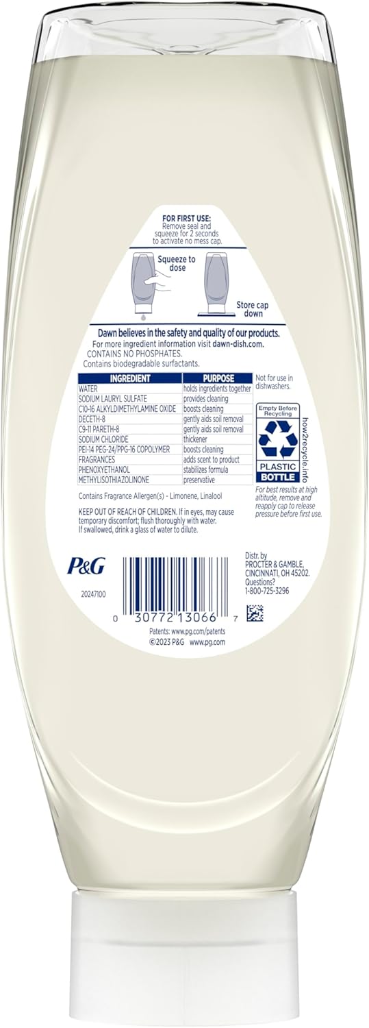 Dawn Free & Clear EZ-Squeeze Dish Soap Liquid, Dishwashing Liquid, Grease Removal, Lemon, 24.3 Fl Oz (Pack of 3)