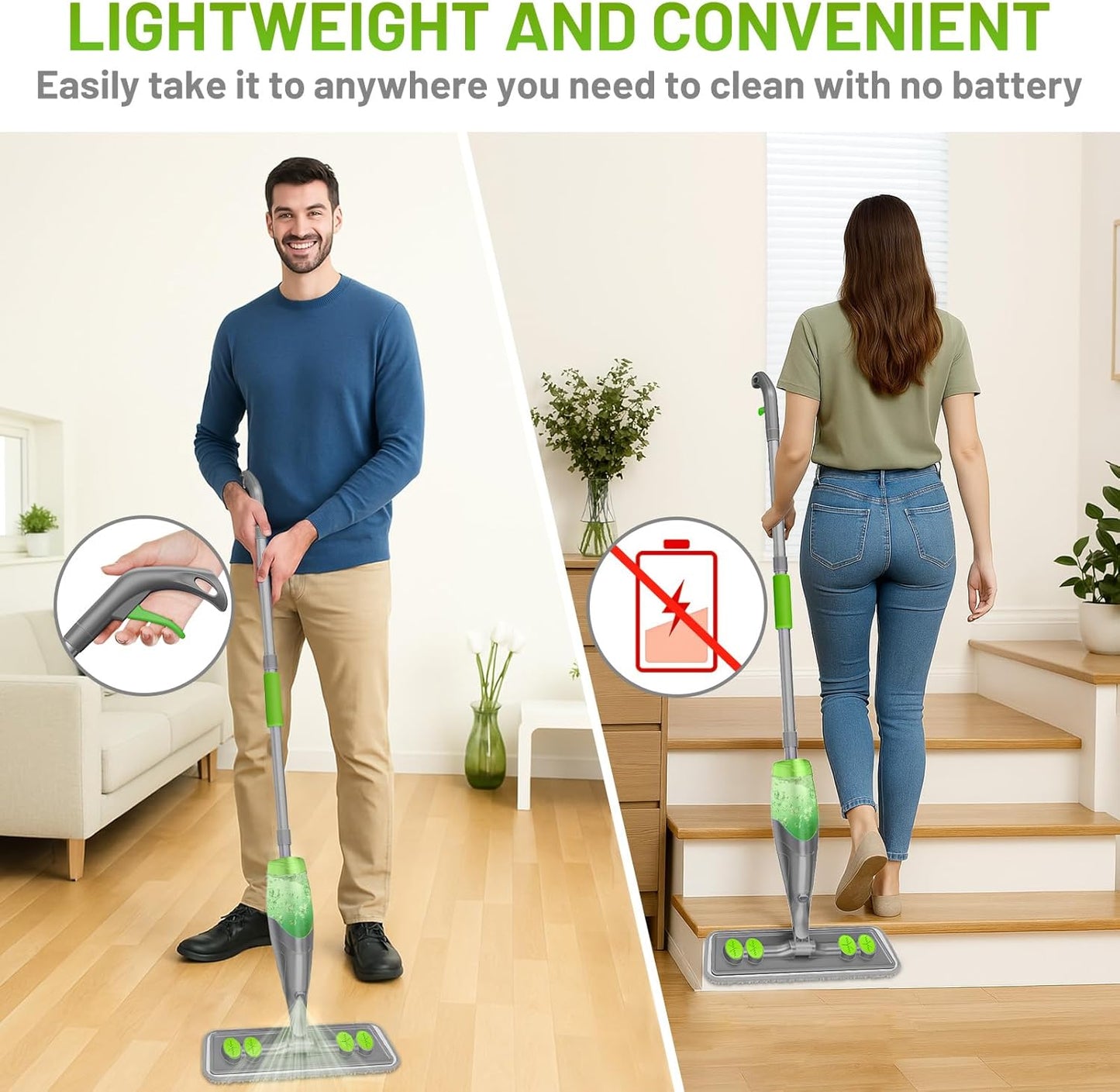 Spray Mops for Floor Cleaning - Wet Dry Mops with 2 Washable + 2 Disposable Pads for Swiffer Powermop - Refillable Bottle for Hardwood Tile Home Kitchen - Absorbs Pet Hair Dust Stains