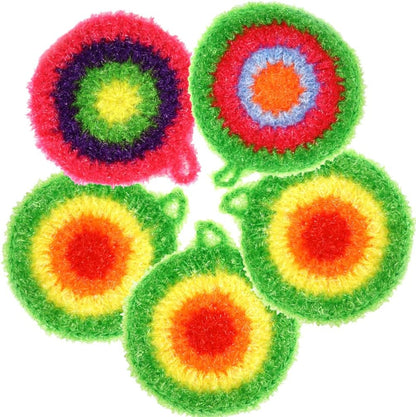 5Pcs Dish Sponge Cleaning Scrubber, 6.3in Round Polyester Dishwashing Swedish Sponges Cloth, Non Scratch and Odorless, Reusable Foam Cleaning Cloths, Hangable Kitchen Housework Scouring Pad
