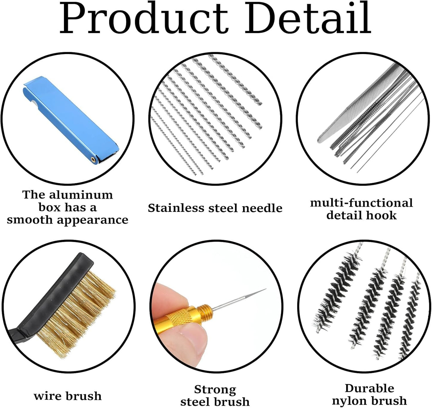 Carburetor Cleaner Kit, Stainless Steel Torch Tip Cleaner with 1 Single Head Brush 20 Cleaning Needles 10 Nylon Brushes 1 Hexagonal Wrench 1 Scraper and 4 Cleaning Hooks 1 Case for Motorcycle ATV