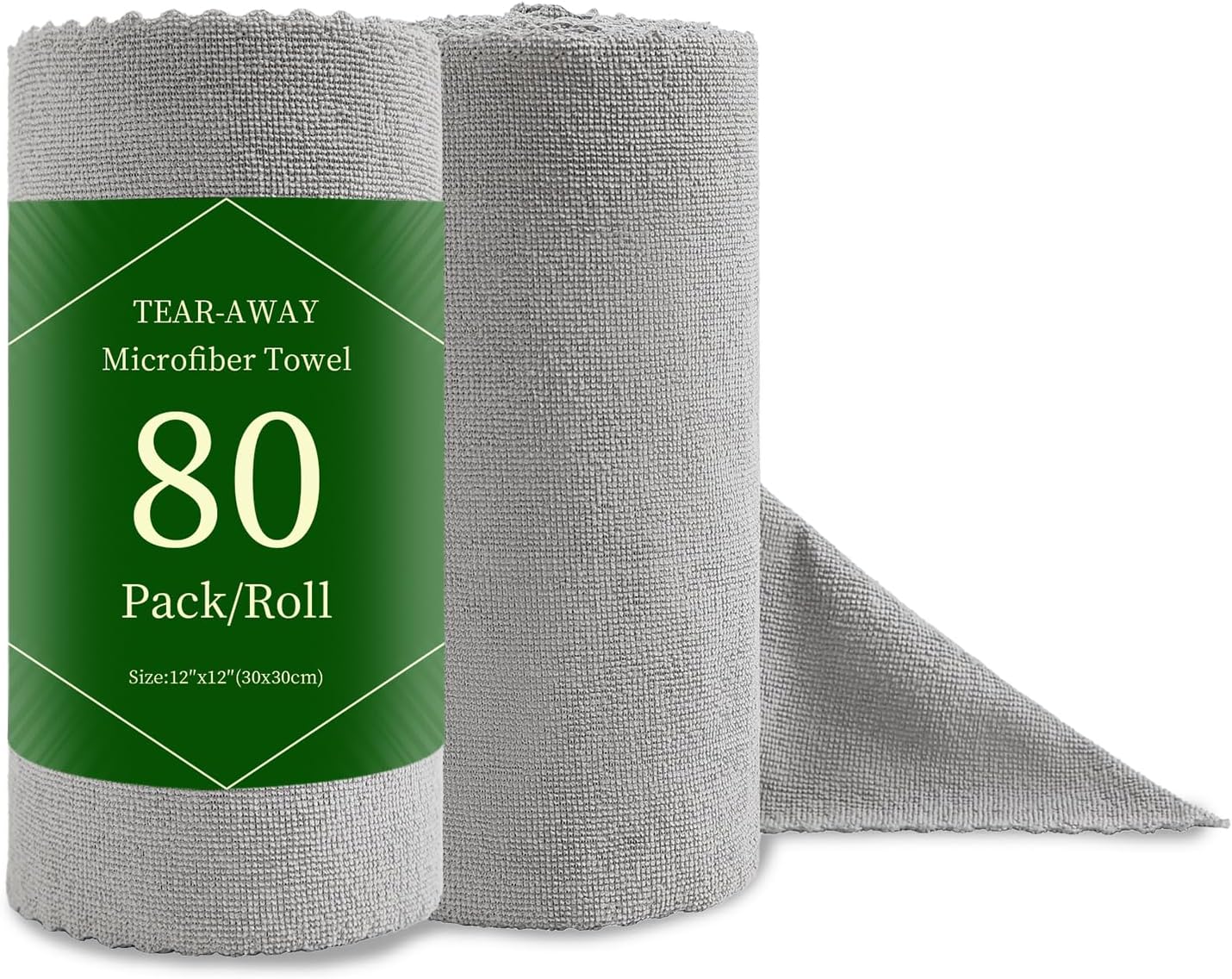 80 Pack Microfiber Cleaning Cloth Roll Reusable Paper Towels 12"x12" Tear Away Cloth, Microfiber Towels for Cars, Wash Cloths, Lint Free Dark Grey Rags for House, Kitchen,Window,Cleaning Supplies