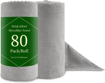 80 Pack Microfiber Cleaning Cloth Roll Reusable Paper Towels 12"x12" Tear Away Cloth, Microfiber Towels for Cars, Wash Cloths, Lint Free Dark Grey Rags for House, Kitchen,Window,Cleaning Supplies