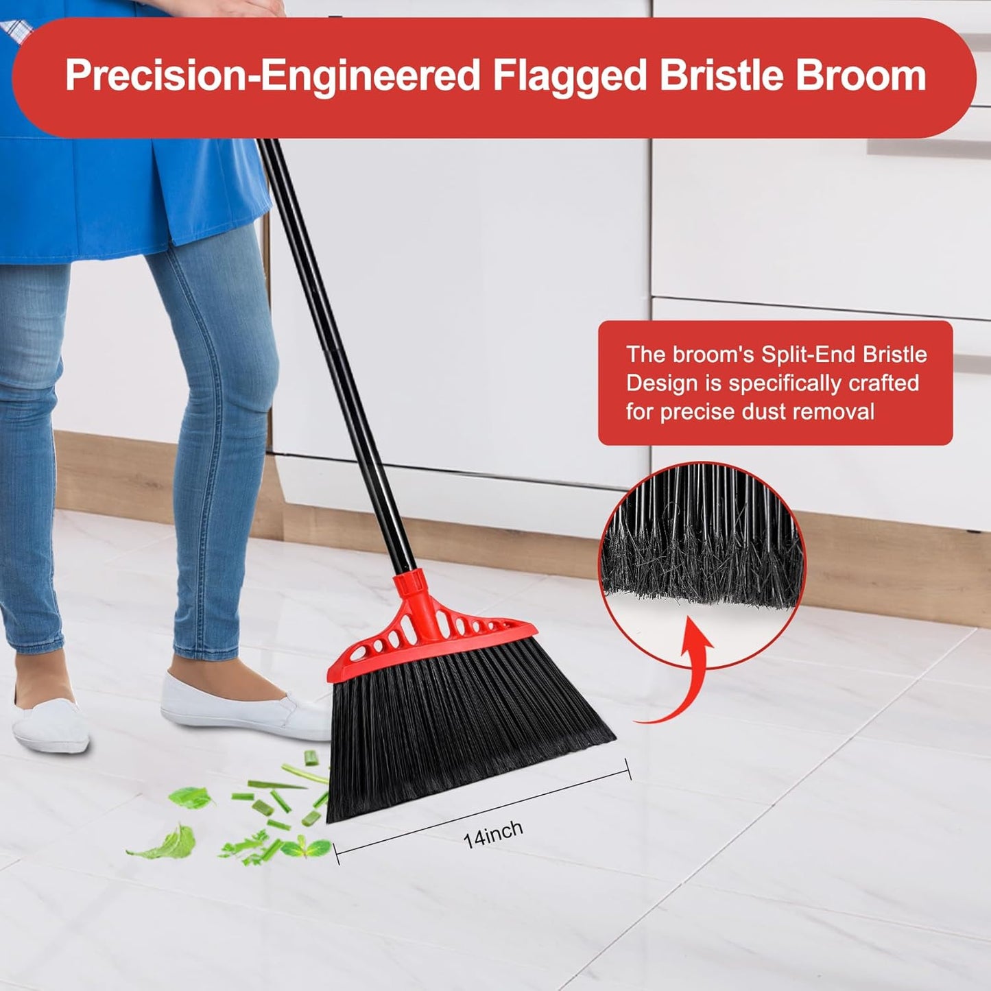 Tiumso 3-Pack Heavy Duty Broom, Commercial Broom with 55" Long Handle Outdoor Indoor, Industrial Brooms for Sweeping Garage Concrete Courtyard Patio Home Kitchen Office - All Black