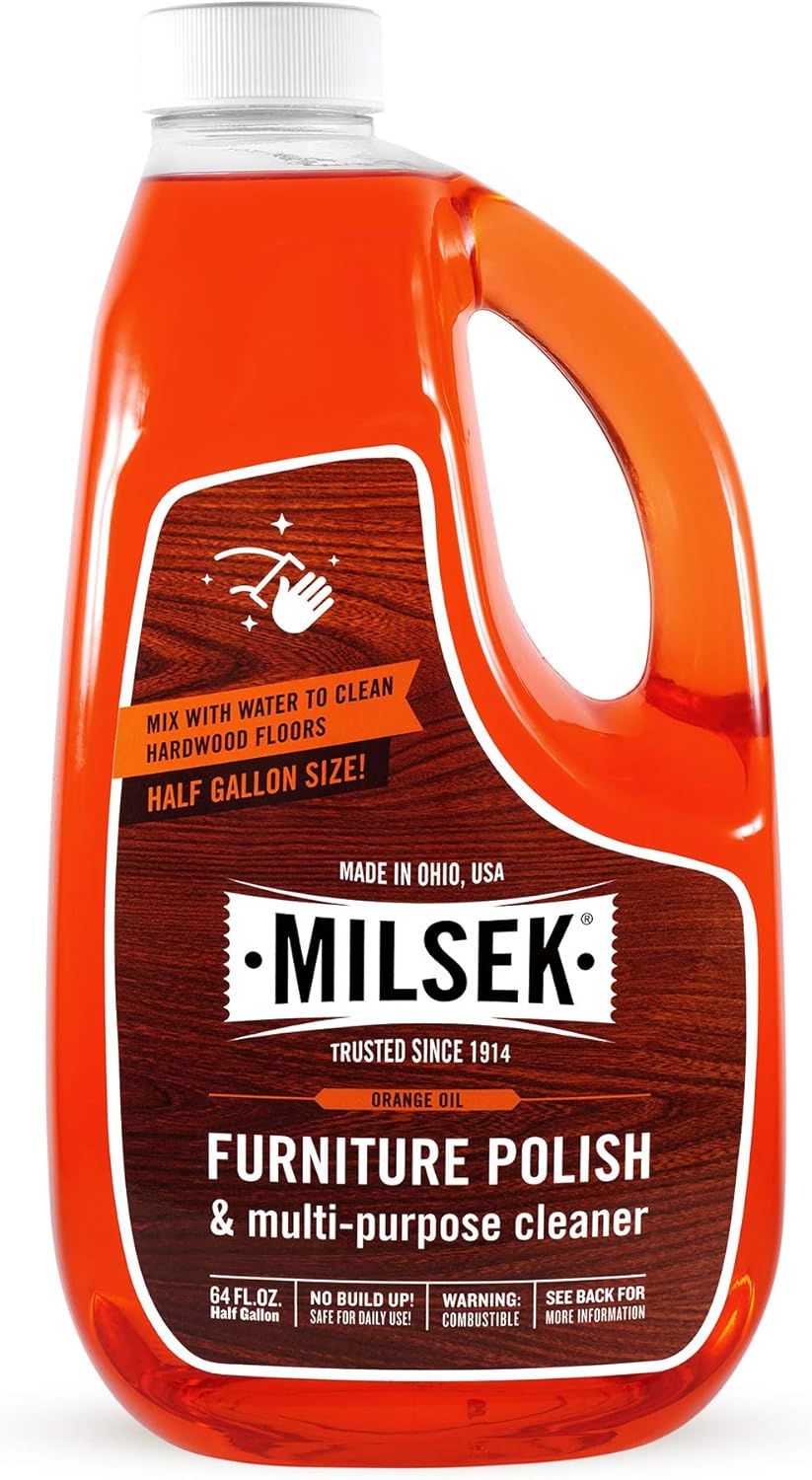 Milsek Furniture Polish and Wood Cleaner with Orange Oil - Multipurpose Cleaning Supplies for Home and Household from Hardwood Floors to Kitchen Cabinets- 12 Fl Oz (Pack of 1)