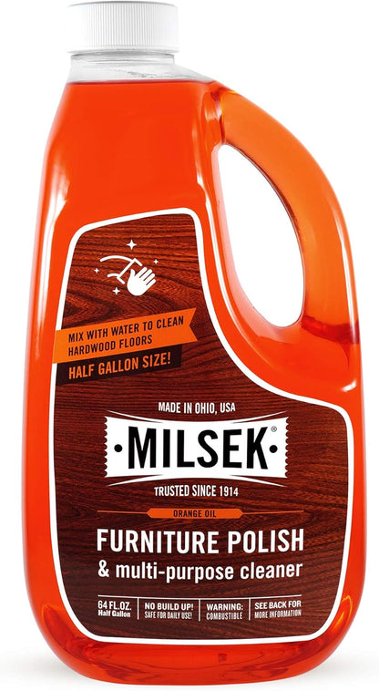 Milsek Furniture Polish and Wood Cleaner with Orange Oil - Multipurpose Cleaning Supplies for Home and Household from Hardwood Floors to Kitchen Cabinets- 12 Fl Oz (Pack of 1)