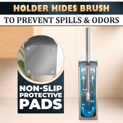 Stylish Stainless Steel Toilet Brush and Holder Set - Silver Toilet Bowl Brush and Holder with Splash Cover, Sturdy Bristles, Corrosion & Scratch Resistant - Elegant Design, Effective Deep Cleaning
