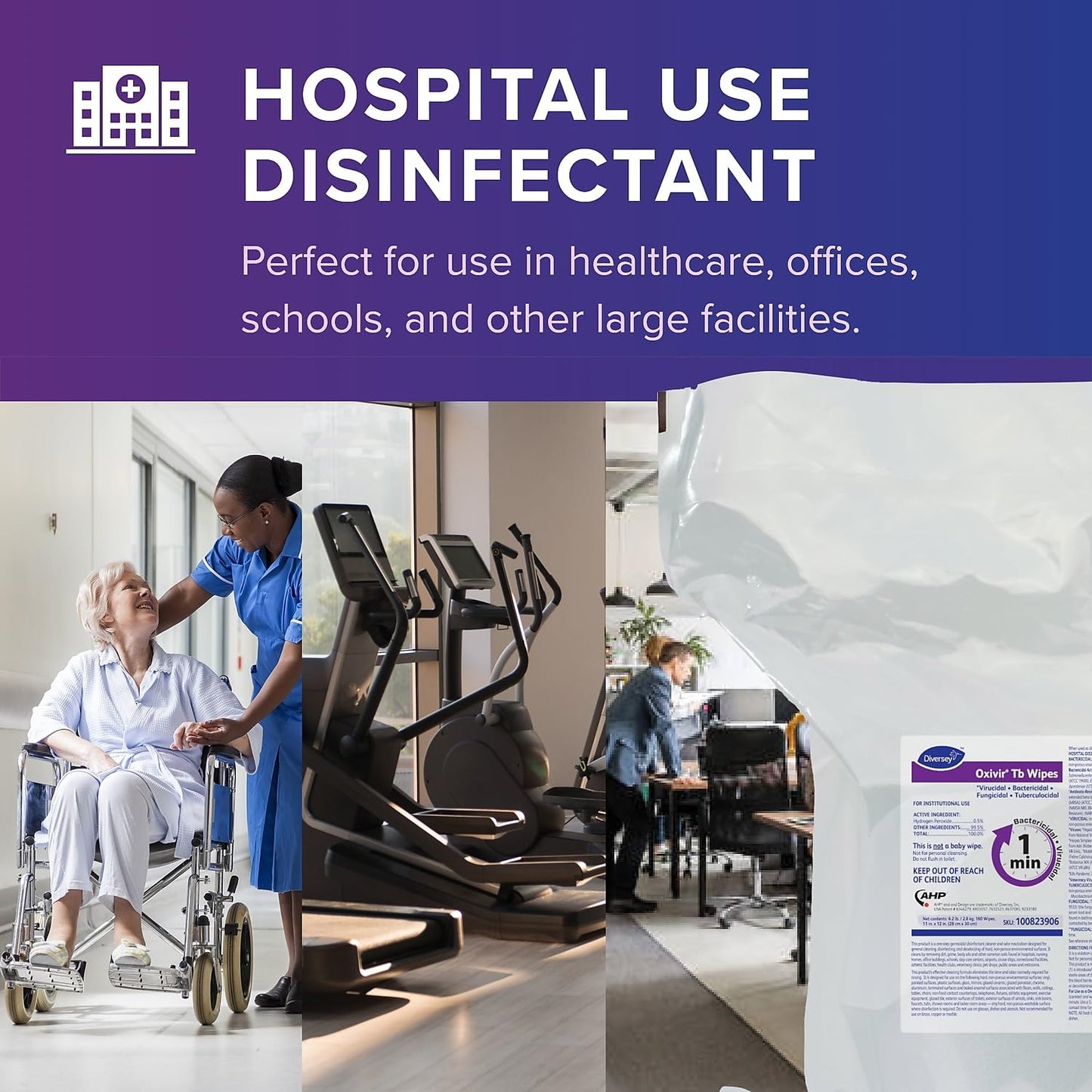 Oxivir Diversey Tb 5388471 Ready-to-Use Disinfectant Cleaning Wipes, Accelerated Hydrogen Peroxide, Large 7x8-Inch Sheets, 60-Wipes, 1-Slim Canister