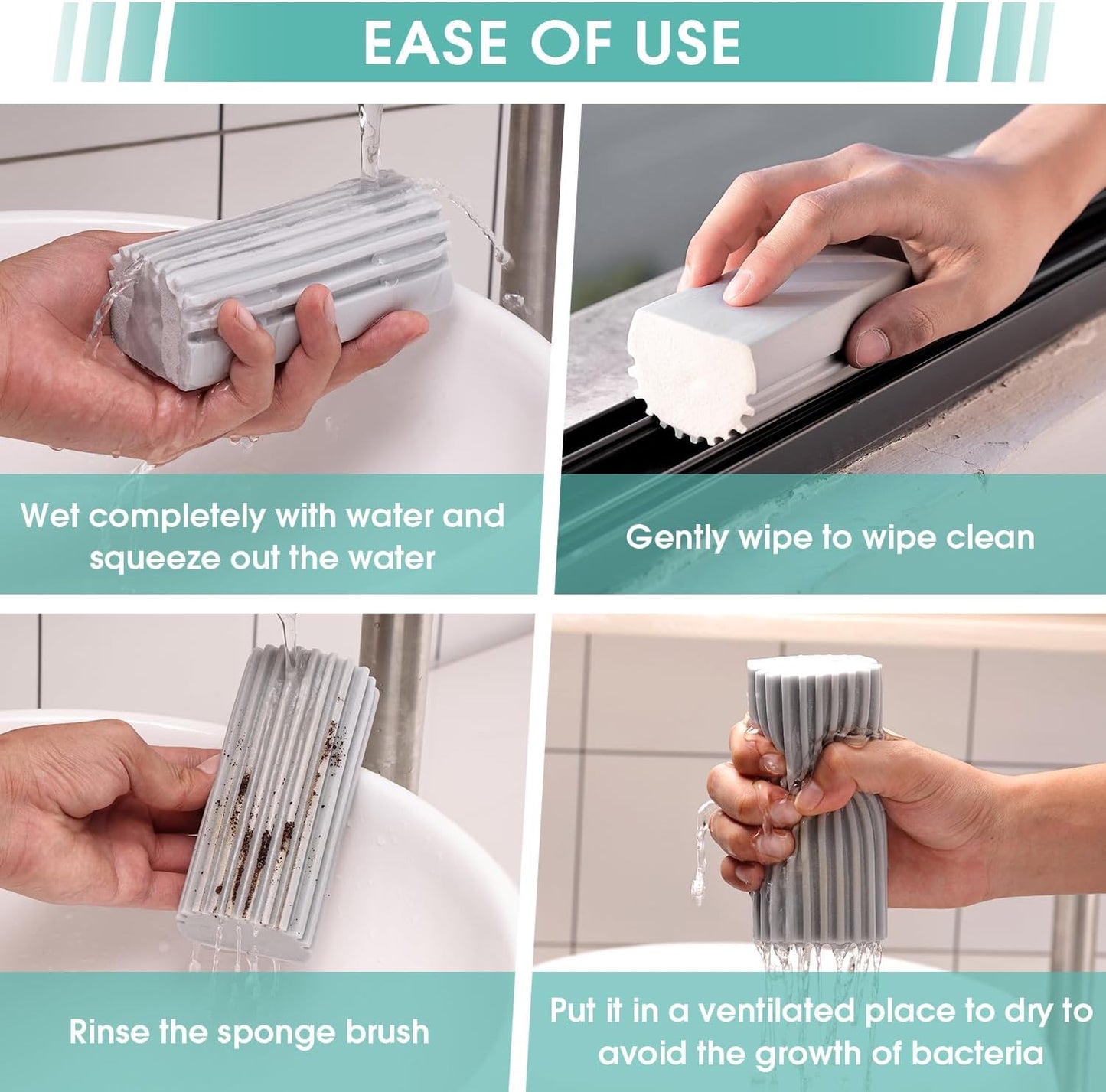 4 Pack Damp Dusting Sponge Duster, Grey Dust Cleaning Sponge, Reusable Household Cleaning Sponge Tool for Blinds, floorboards, Fan Blades, Vents, Glass, Railings, Mirrors