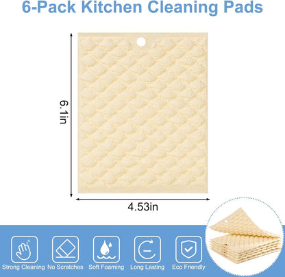 6PCS Non-Scratch Dish Scrubber for Kitchen,Reusable Cleaning Pads for Non Stick Frying Pans, Scouring Pad,Dishwasher Safe,Soft Dish Sponges for Washing Dishes, Scratch-Free Glass Cooktop Pads
