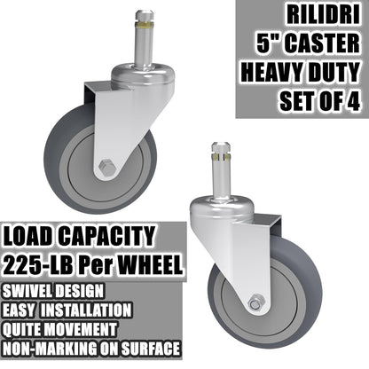 RILIDRI 3-Inch Swivel Stem Caster for Rubbermaid Mop Bucket Utility Cart, 7/16-Inch Stem Diameter Rubber Wheel Set of 4, Heavy Duty TPR Weber Grills Shop Vac Replacement Wheels