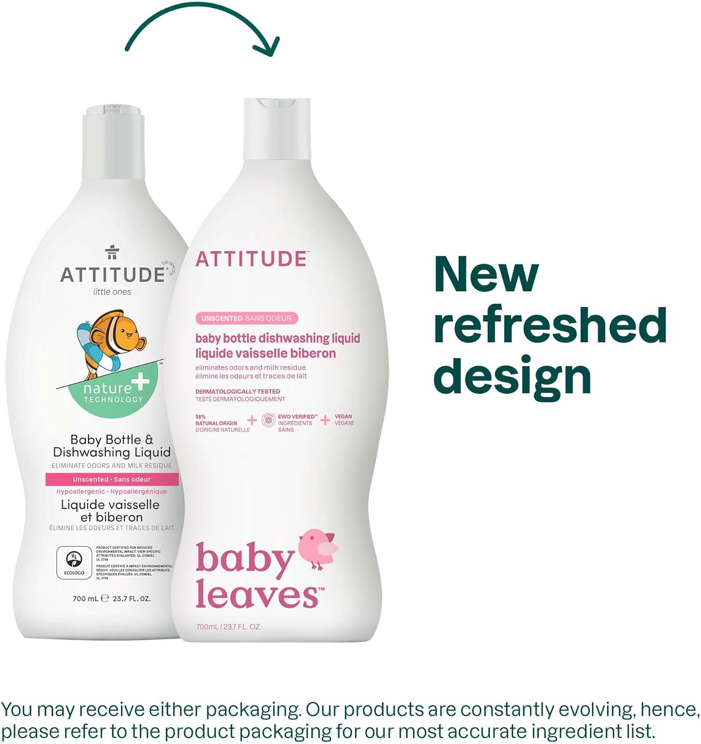 ATTITUDE Baby Bottle & Dish Soap, EWG Verified Bottle Cleaner, Fragrance Free & Dye Free, Removes Milk Residue & Grease, Vegan, Bulk Refill, Unscented, 67.6 Fl Oz (Pack of 4)