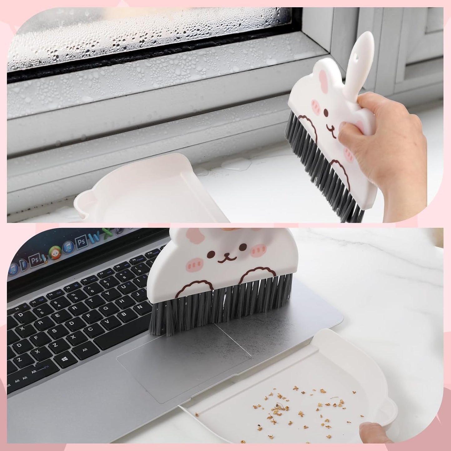 Ouligay Portable Hand Broom and Dustpan Set,Cute Mini Broom and Dustpan Set with Durable Brush,Lightweight Small Dust Pan and Broom Set for Desktop Cleaning Small Space Cleaning(Brown Bear)