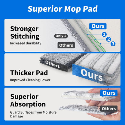 Oshang Flat Mop Head Refill, 13" X 4.9" Flat Mop Pads, Microfiber Mop Pads Flat Mop Replacement Heads (4-Pack) (White and Grey)