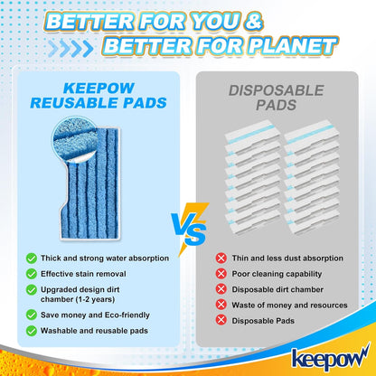 KEEPOW Reusable Mop Replacement Pads Compatible with Shark Vac Mop VM252 VM200 VC205 VM250 VM180 VM401 QM250 VM190, Washable Vacuum Mop Pad Refills, Upgraded Design of Dirt Chamber (1+3+6 Pads)