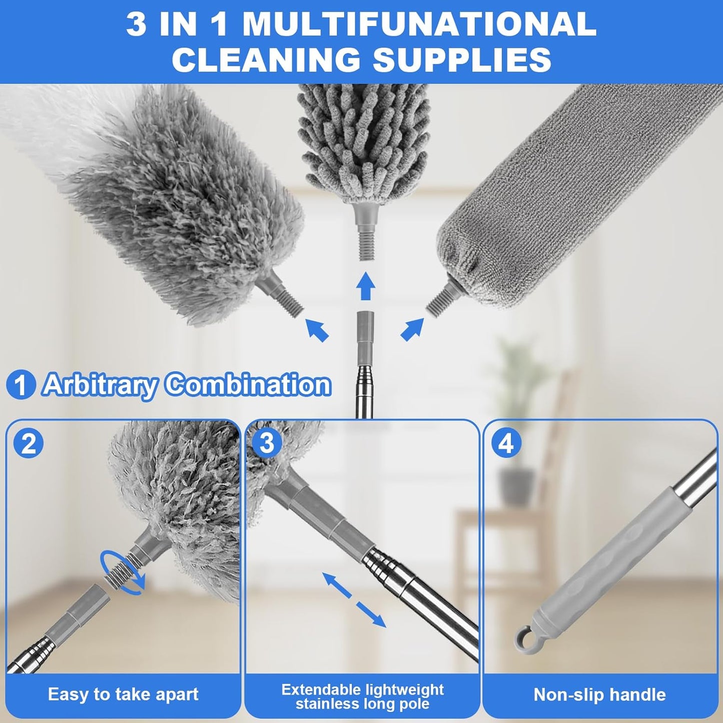 Dusters for Cleaning,Feather Duster with Extension Pole,Ceiling Fan Cleaner Duster,Long Duster Extended Handle,Blind Cleaner Dusting