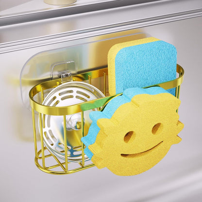 Consumest Sponge Holder Sink Caddy - Ladder Shaped Sponge Holder for Kitchen Sink with 2 Installation Ways (Suction Cups & Adhesive Hook), Rustproof Stainless Steel Kitchen Organizer, Silver