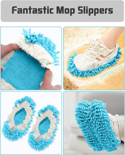 8 Pcs Mop Slippers Socks Floor Cleaning,Microfiber Shoe Covers dust Washable Reusable for Woman Man House Kitchen (Dark Grey)