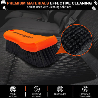YeewayVeh 3pcs Car Detailing Brush Set, Boars Hair Detailing Brushes, Ultra Soft Detail Brush for Air Vent Leather Seat, Scratch Free Car Detailing Brushes for Interior Exterior, Orange