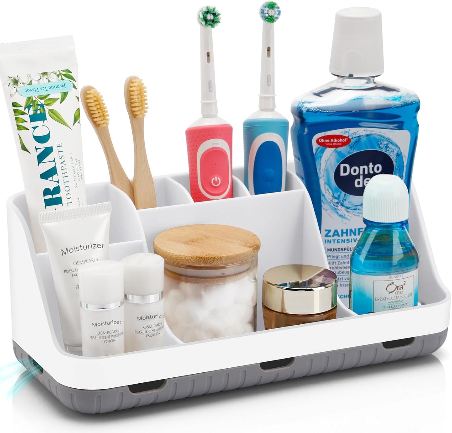 GFWARE Wood Toothbrush Holders for Bathrooms Countertop Organizer - Detachable 7 Slots Kid Bathroom Decor and Accessories, Wooden Bathroom Sink Storage Organization, Caddy, Tray, Brown